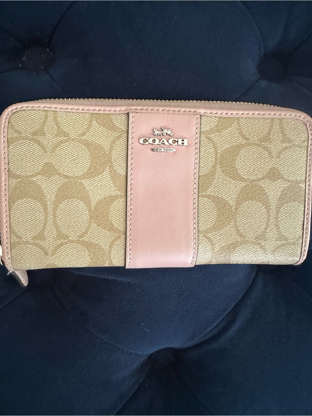 Coach Tan Signature Canvas Wallet with Pink Trim - Picture 9 of 10